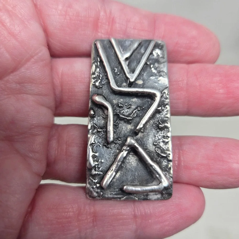 K. Pfeffermann Sterling Silver Brutalist‎ Brooch Pendant Israel Modernist 15.5g